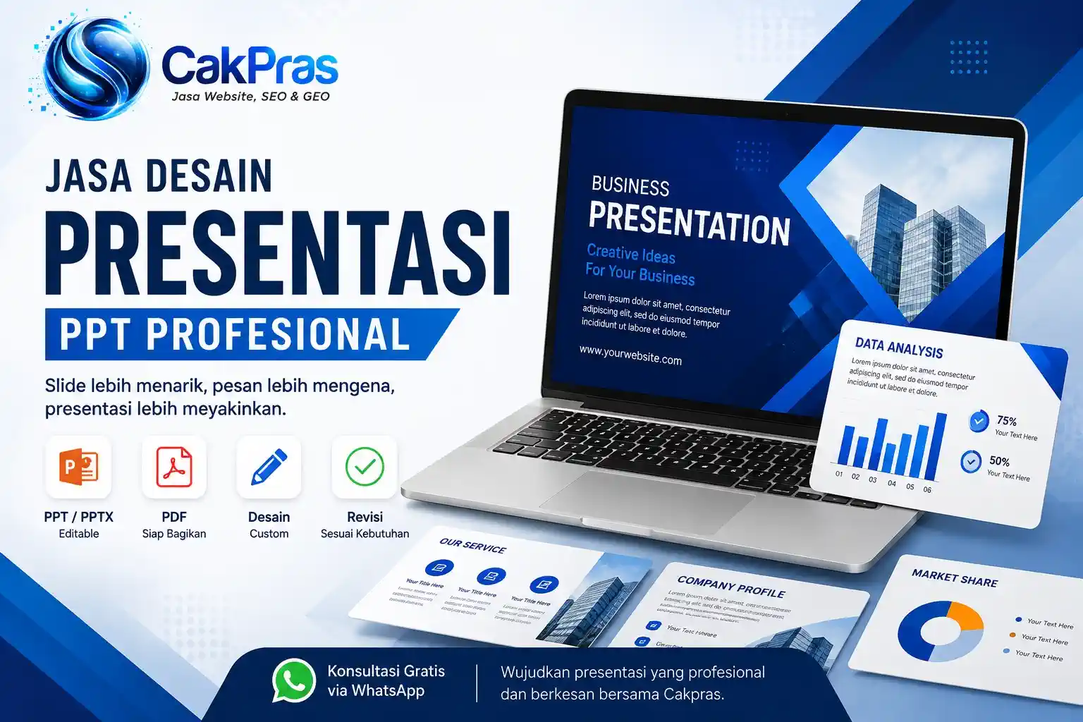 Jasa desain presentasi PPT profesional Cakpras